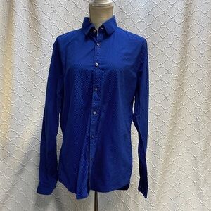 Express size Large extra slim fit Men's Deep Blue dotted Casual long sleeve